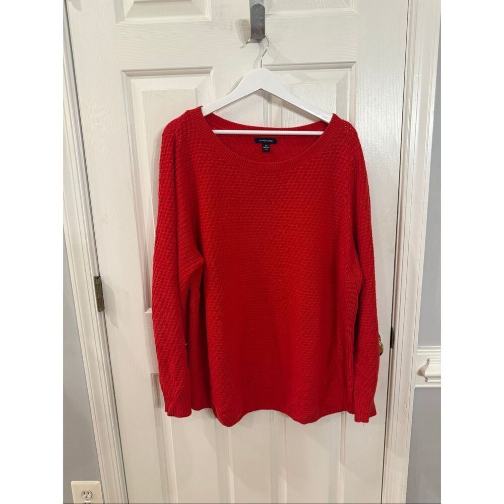Lands End Holiday Red Textured Crew Neck Sweater sz 2X EUC